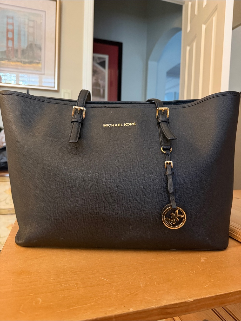 Michael Kors Black Saffiano Leather Tote with Gold Hardware